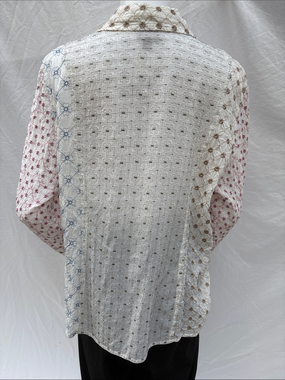 J. Jill White Button-Down Shirt with Pink, Brown, and Blue Embroidered Panels - Picture 12 of 12